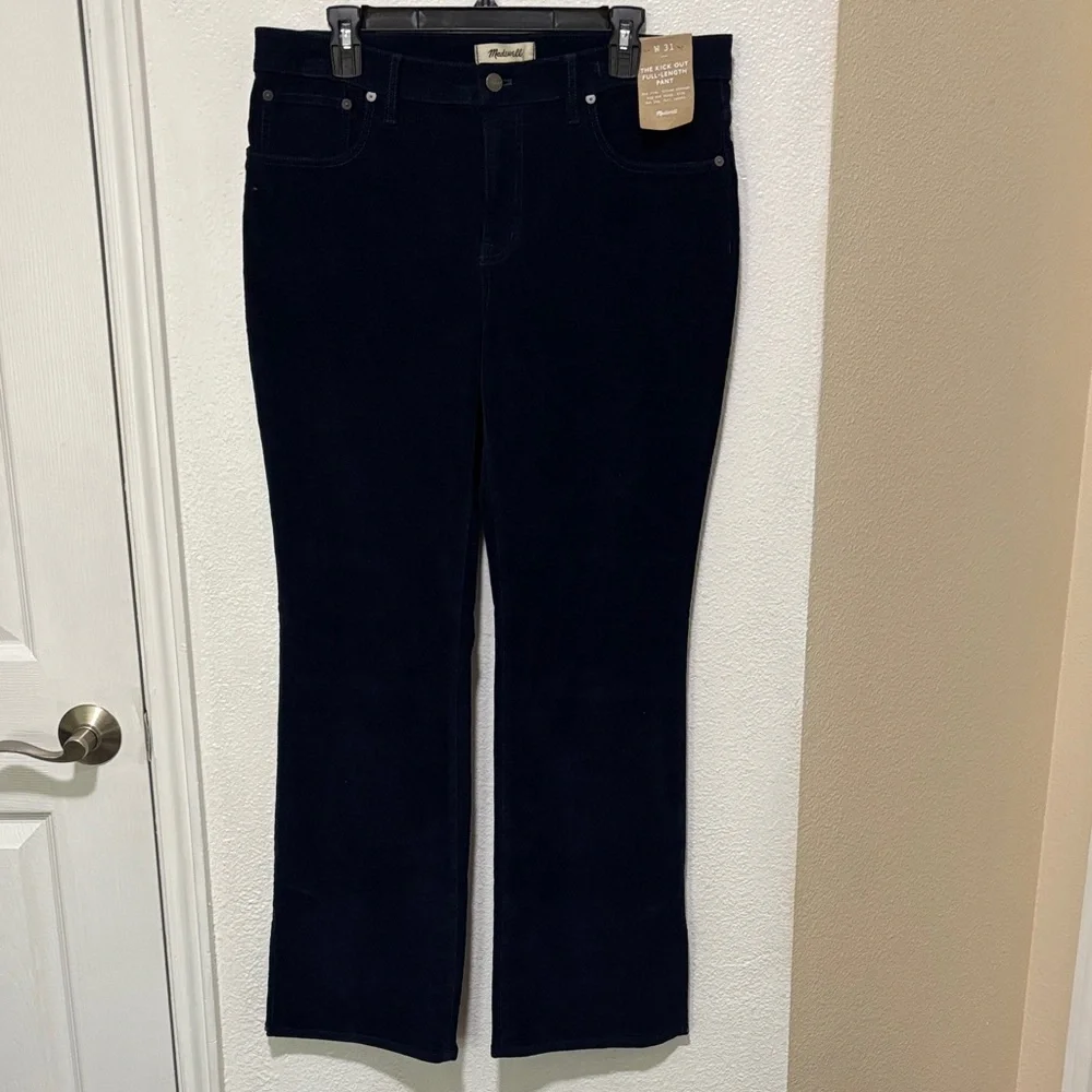 Madewell Women Corduroy Pants Straight Leg Dark Blue Kick out Sz 31 New Midrise - Picture 2 of 14